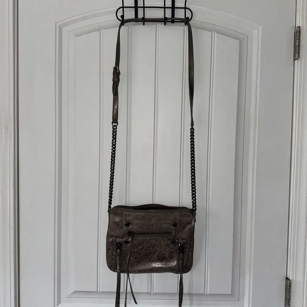 Botkier New York Crossbody Bag Logan Gunmetal Metallic Leather Chain